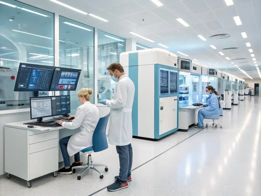 Laboratorium med forskere og teknologi