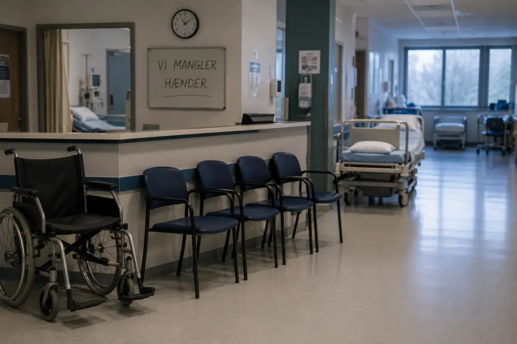 Tom hospitalgang med stole og kørestol.
