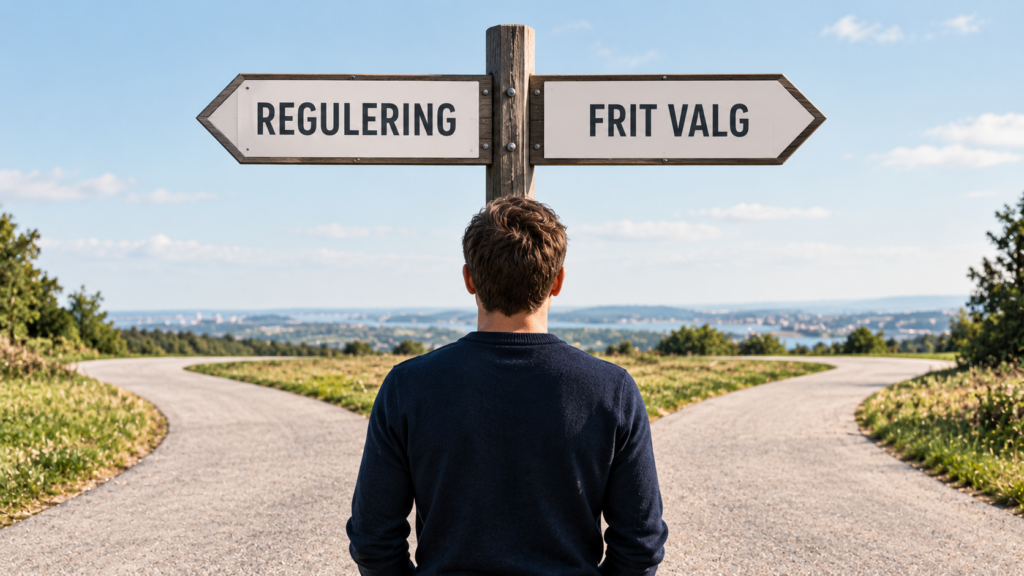 Mand står ved vejskilt med valg